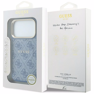 Guess Embossed 4G Classic MagSafe ümbris iPhone 17 Pro Max / 18 Pro Max jaoks, sinine