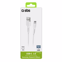 SBS TECABLEMICROC15W USB-A - USB-C Kaabel 1.5m - valge