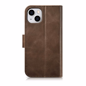 iCarer õlivaha rahakoti ümbris 2in1 Cover iPhone 14 Plus Anti-RFID nahast Flip Case Brown (WMI14220723-BN)