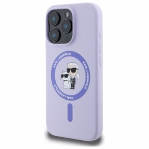 Karl Lagerfeld Silicone Karl&Choupette Heads Ring MagSafe Ümbris jaoks iPhone 16 Pro - Lilla