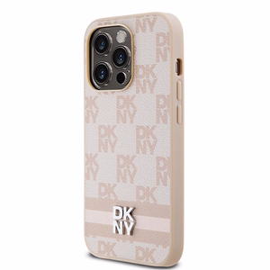 DKNY Leather Checkered Mono Pattern & Printed Stripes ümbris jaoks iPhone 14 Pro - roosa