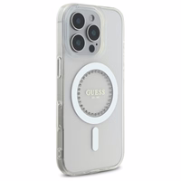 Guess IML Rhinestones MagSafe Ümbris jaoks iPhone 16 Pro - valge
