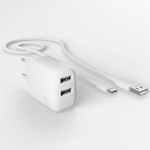 Puro PROLITE 10W 2x USB-A wall laadija + USB-A - USB-C kaabel 1.2m - valge
