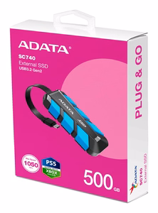ADATA SC740 500 GB USB Type-C 3.2 Gen 2 (3.1 Gen 2) must, sinine