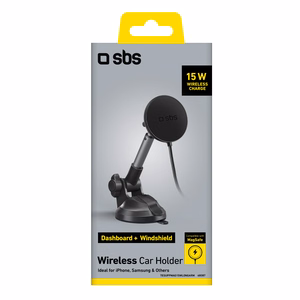 Telescopic smartphone holder with inductive charger SBS TESUPPMAG15WLONGARM with suction cup, compatible with MagSafe - black