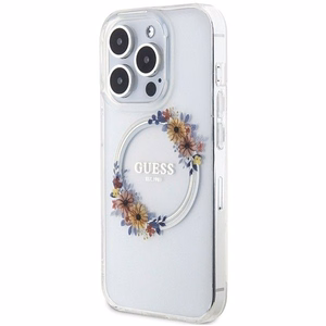 GUESS чехол для IPHONE 15 Pro Max совместимый с MagSafe GUHMP15XHFWFCT (Flowers Wreath) прозрачный