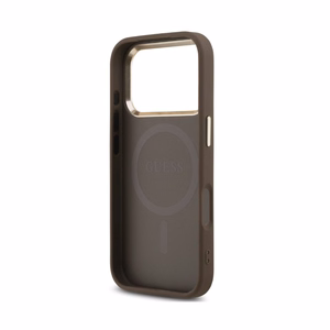 Case Guess PU Leather 4G Strass Triangle Logo Gold Frame MagSafe Apple iPhone 18 Pro brown