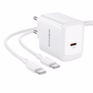Borofone BN33 Fuente GaN USB-C võrgulaadija QC3.0 PD 40W USB-C kaabliga valge
