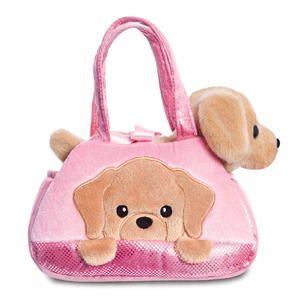 Fancy Pals PeekaBoo keskkonnahoidlik labradori plüüslelu roosas kotis, 20 cm