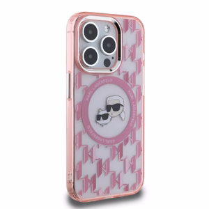 Karl Lagerfeld IML Monogram Karl & Choupette Head MagSafe iPhone 15 Pro Ümbris - roosa