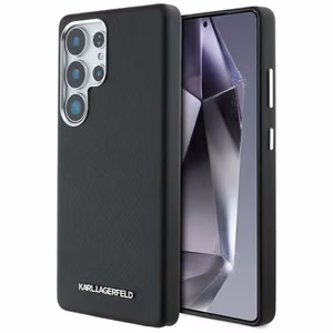 Karl Lagerfeld Saffiano Full Wrapped Elongated Metal Logo MagSafe Ümbris jaoks Samsung Galaxy S25 Ultra - must
