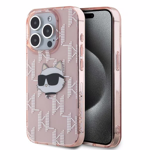 Чехол Karl Lagerfeld IML Choupette Head & Monogram для iPhone 15 Pro Max - розовый