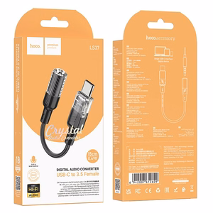 adapter AUX USB C do Jack 3,5 mm Hoco 0,15 m LS37 transparentny must