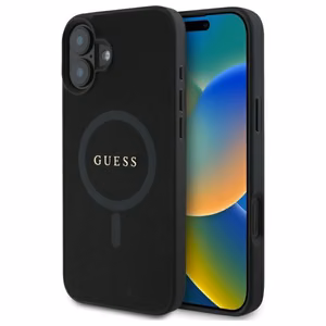 Guess Saffiano Classic Logo MagSafe ümbris jaoks iPhone 16 - must