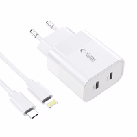 Tech-Protect C20W 2x USB-C PD 20W laadija with USB-C / USB-C kaabel - valge