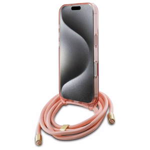 Guess Crossbody Cord Script MagSafe Ümbris jaoks iPhone 16 Pro Max - roosa
