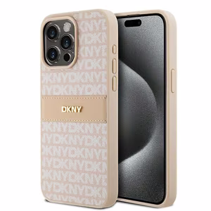 DKNY Leather Mono Stripe & Metal Logo ümbris jaoks iPhone 15 Pro Max - roosa