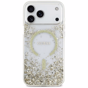 Guess Resin Bottom Glitter MagSafe ümbris mudelitele iPhone 18 Pro Max / 17 Pro Max, kuldne