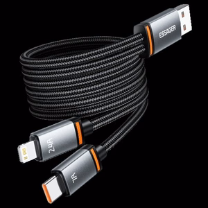USB kaabel Essager Triple 3in1 must USB / Type-C / Lightning 100cm