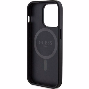 Guess 4G Collection Leather Metal Logo MagSafe Ümbris jaoks iPhone 15 Pro - must