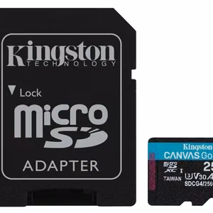 Kingston mälukaart 256GB microSDXC Canvas Go Plus Gen4 200MB/s A2 U3 V30 + adapter