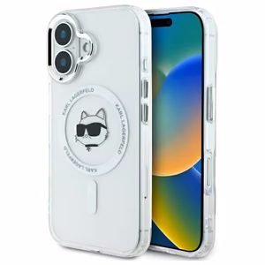Karl Lagerfeld IML Metal Choupette Head MagSafe ümbris jaoks iPhone 16 Plus - valge