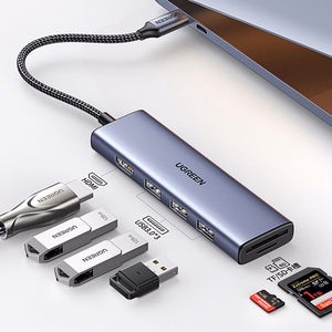 Ugreen CM511 20956A 6in1 jaotur USB-C - HDMI / 3x USB-A 3.0 / SD/TF kaardilugeja - hall