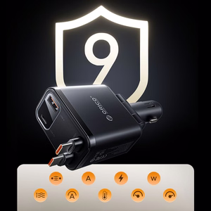Orico Twin Reach 45W USB-A + USB-C autolaadija kahe sissetõmmatava USB-C kaabliga - must