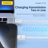 Foneng Kaabel X110 - Type C to Type C - PD 60W 3A 1,2 metres valge