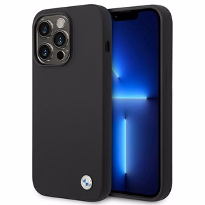 BMW Silicone Metal Logo Ümbris jaoks iPhone 14 Pro - must