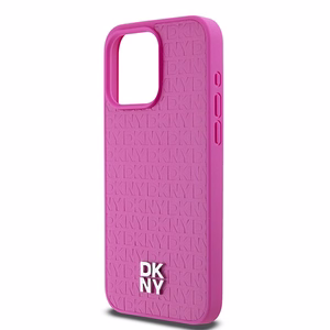 DKNY Leather Monogram Pattern Metal Logo MagSafe Ümbris jaoks iPhone 15 Pro Max - Roosa