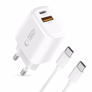 Tech-Protect NCA45W-GAN 2-portiline 45W seinalaadija USB-C kaabliga - valge