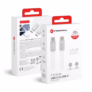 Kaabel USB C USB C Forcell F-Energy QC4.0 PD 5A 100W Cafule Flat 1,2m CCFN23 valge