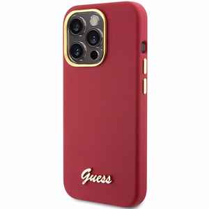 Guess Silicone Script Metal Logo & Frame ümbris jaoks iPhone 15 Pro - punane