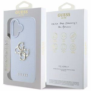 Guess Grained Big 4G Logo Small Classic Logo ümbris jaoks iPhone 16 - sinine