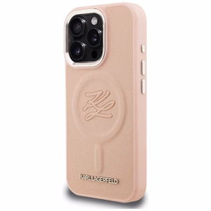 Karl Lagerfeld initsiaalide ja metalllogo MagSafe ümbris iPhone 16 Pro Max - roosa