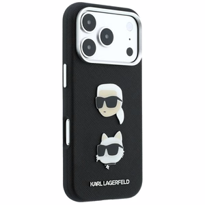 Karl Lagerfeld Saffiano Karl & Choupette Heads Pins & Logo ümbris seadmele iPhone 18 Pro / 17 Pro – must