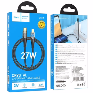 Кабель USB C to Lightning Hoco PD 27W 1,2 m U121 черный прозрачный