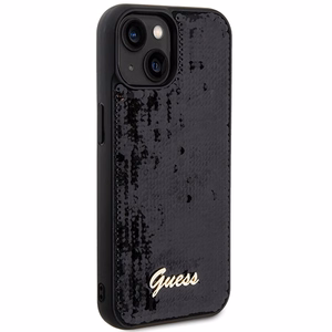 Guess Sequin Script Metal чехол для iPhone 14 / 15 / 13 - чёрный