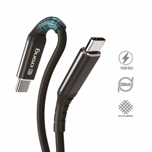 Crong Armor Link USB-C–USB-C kaabel, 200 cm, 100 W PD, 5 A, must