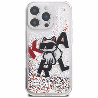 Karl Lagerfeld Liquid Glitter Choupette Logo Ümbris jaoks iPhone 16 Pro Max - Läbipaistev