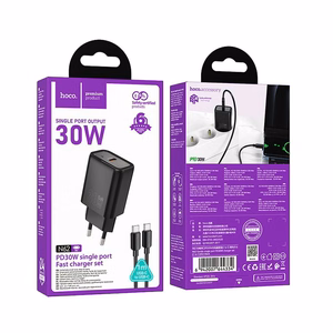 Phone Laadija Hoco USB C QC PD 30W + Kaabel USB C to USB C N62 must