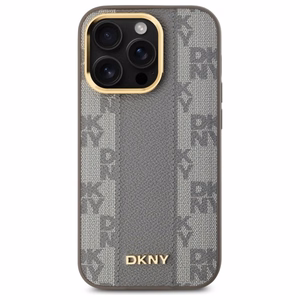 DKNY Leather Checkered Mono Pattern MagSafe iPhone 14 Pro Ümbris - Beige
