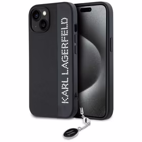 Karl Lagerfeld Saffiano Rhinestones & Charm ümbris jaoks iPhone 15 / 14 / 13 - must