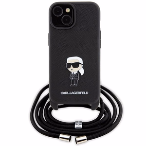 Karl Lagerfeld Crossbody Saffiano Monogram Metal Pin Karl & Choupette Ümbris jaoks iPhone 15 - must