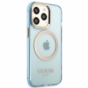 Guess Gold Outline Translucent MagSafe чехол для iPhone 13 Pro / iPhone 13 - синий