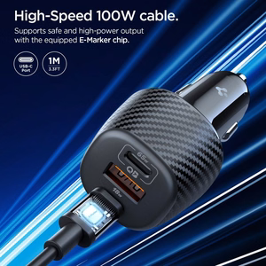 Spigen Essential EV1133 3-portiline autolaadija - must