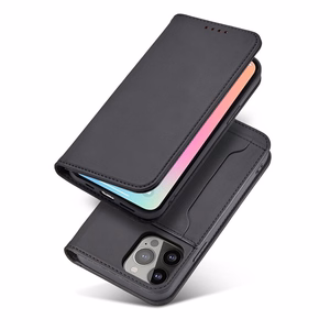 Magnet Card Case puhul iPhone 14 flip kate rahakott seisma must