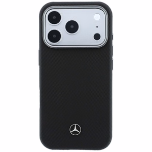 Mercedes кожаный MagSafe чехол iPhone 17 Pro Max с эффектом дерева - черный