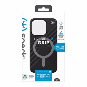 Speck Presidio2 Grip MagSafe ümbris seadmele iPhone 15 Pro, must kiltkivihallide detailidega